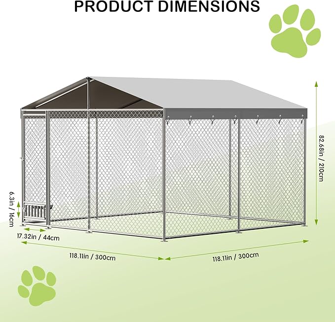 Dog Kennel Outdoor with Waterproof Canopy, Large Dog House with Feeding Doors, Large Dog Kennel Outdoor for Garden Backyard Courtyard(10×10×7FT)