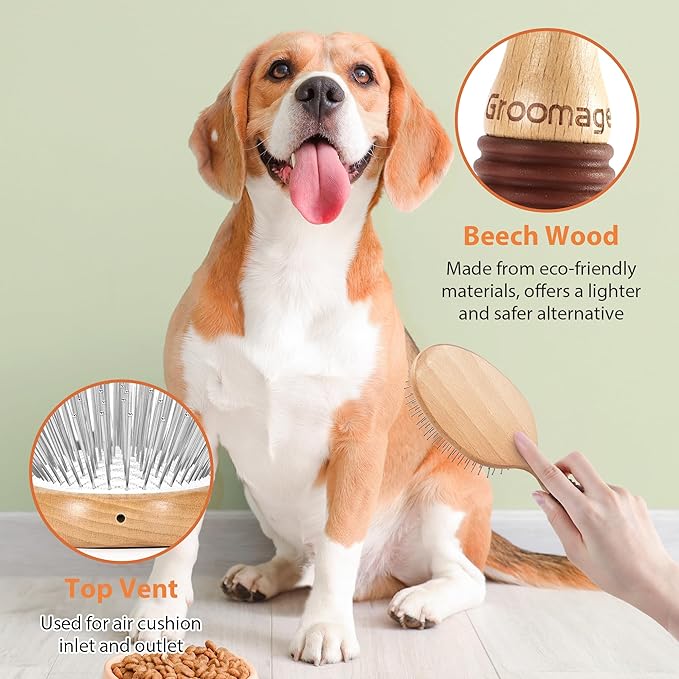 Dog Grooming Shedding Brush - 17mm Short Metal Pin Deshedding Dog Cat Brush - Long Short Haired Dogs Cats Brushes - Indoor Pets Dog Cat Comb with Rubber Handle