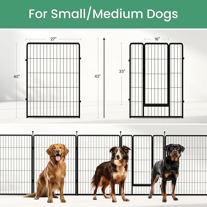 InfiniPower Dog Playpen for Yard, RV, Camping, 24 Inch 16 Panels Play Pen Indoor, Heavy Duty Indoor Outdoor Exercise Dog Pen for Puppies/Small Dogs, Black