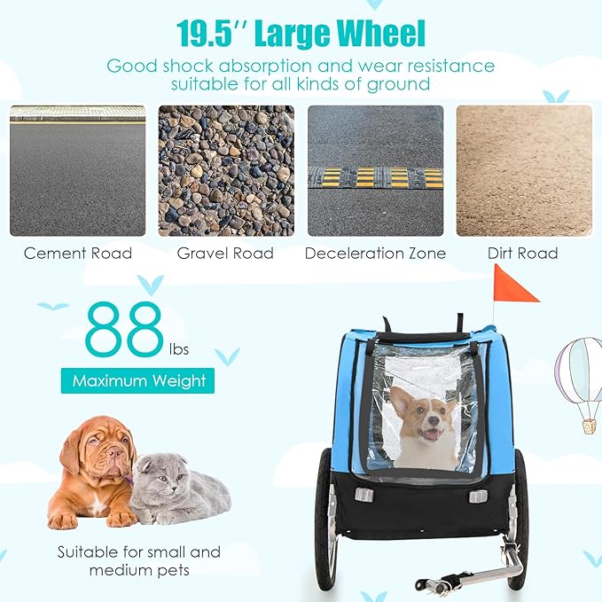 PETSITE Dog Bike Trailer, Dog Cart for Bicycle with 3 Breathable Mesh Entrances, Safety Flage, Easy Folding Pet Carrier with Quick Release Wheels, Pet Bike Trailer for Small & Medium Sized Dogs
