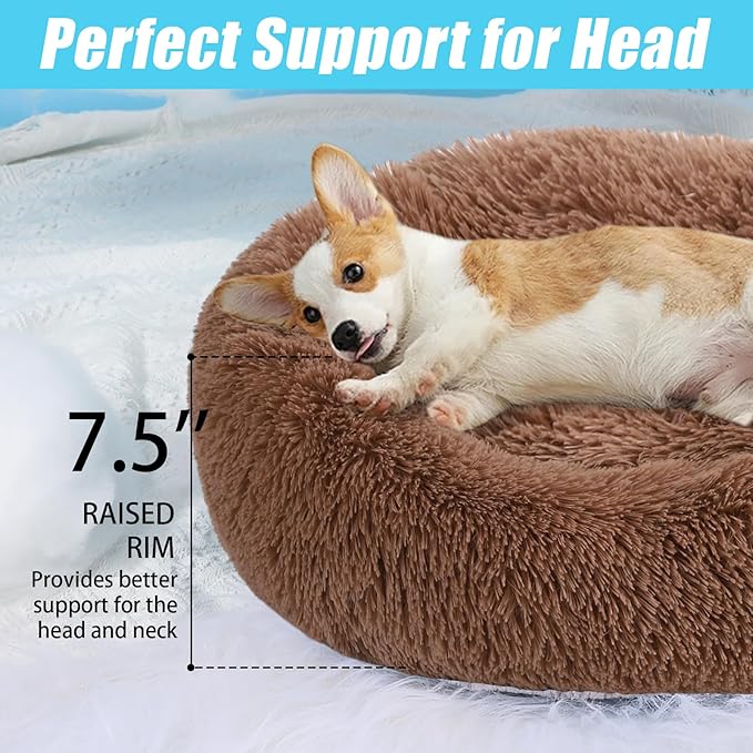 HYQ Small Dog Bed, Pet Beds for Small Dogs, Cat Beds for Indoor Cats, Fluffy Faux Fur Plush Small Dog Bed, Washable Puppy Bed with Anti-Slip Bottom, Dog Bed Small Size Dog (Khaki, 24 Inch)
