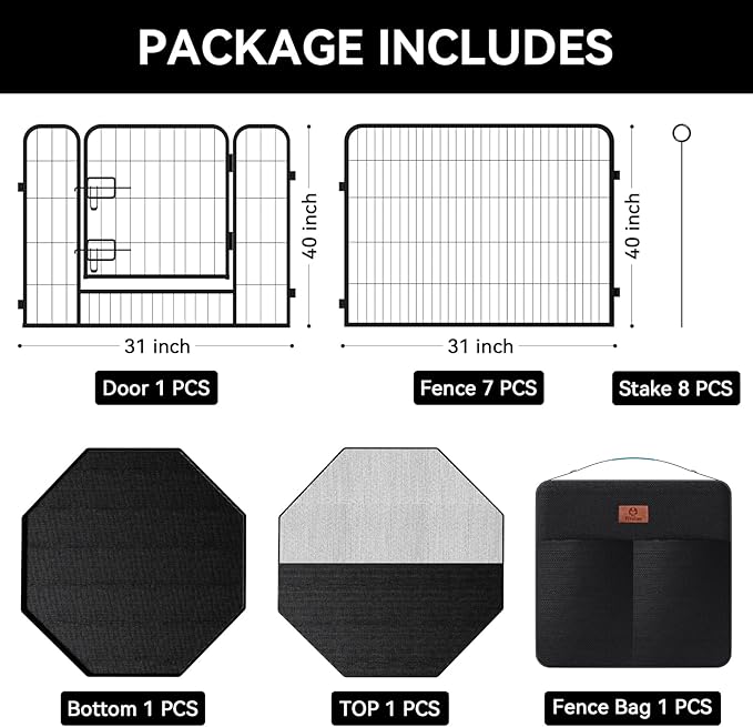PJYuCien Dog Playpen Plus Storage Bag for Camping, 38" H Dog Pen with Extra Hard Bottom and Top,Heavy Duty Puppy Playpen for Puppies/Small/Medium Dogs, 8 Panels