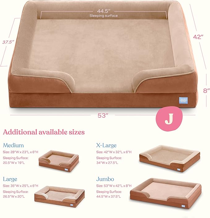 Orthopedic Sofa Dog Bed - Ultra Comfortable Dog Bed for Large Dogs - Breathable & Waterproof Pet Bed- Egg Foam Sofa Bed with Extra Head and Neck Support - (XX-Large, Brown)