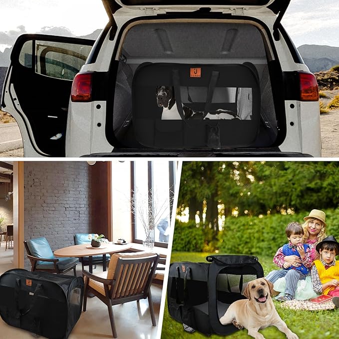 Folding Soft Dog Crate, Collapsible Dog Crate for Large Dogs, Portable Travel Dog Crate, 36"x25"x25" Dog Carrier Travel Bag with Upgrade Fleece Pad