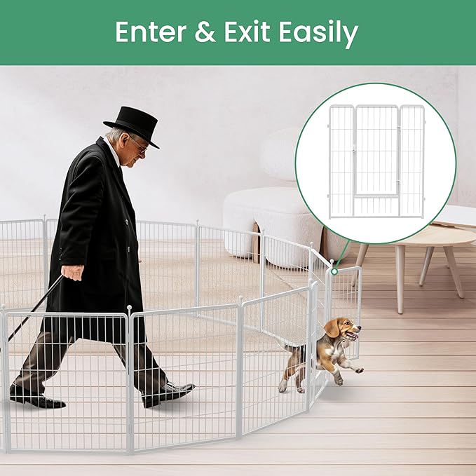 Simple Deluxe Dog Playpen, 32" Height 16 Panels Fence with Anti-Rust Coating, Metal Heavy Portable Foldable Dog Pen for Small/Medium/Large Dogs RV Camping, White