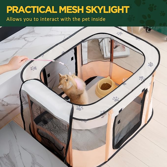 Avont Portable Dog Cat Playpen, Foldable Pop Up Pet Play Pen Travel Crate with Floor and Mesh Door Top for Indoor Outdoor Collapsible Tent Cage -L, Orange