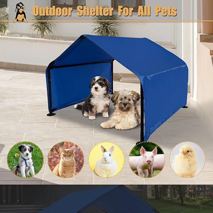 Outdoor Pet Shade Dog Shade Shelter, Versatile Pet Canopy Tent Pet Awning for Dogs, Cats, Small Animals and Livestock, 4'x4'x3' Waterproof, Sun Protection, Blue