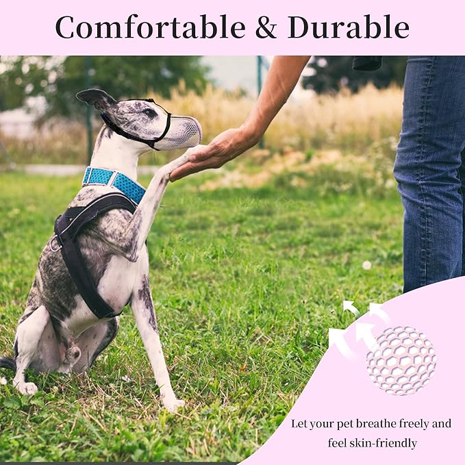 Pink Dog Muzzle, Breathable Soft Muzzle for Large Dogs to Anti & Prevent Barking Biting Chewing, Reflective & Adjustable Basket Muzzle with Air Mesh for Doberman Pink XL