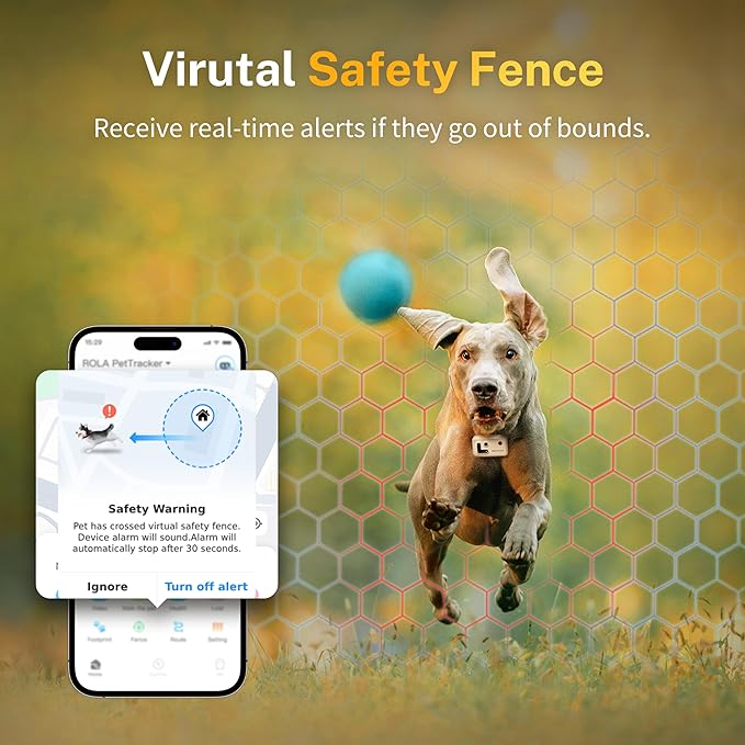 ROLA PetTracker GPS Tracking for Dogs: Live GPS Location, Cellular & WiFi, Replacable SIM Card, Geofencing, Built-in Light and Sound, Camera for Image Positioning (Yellow)