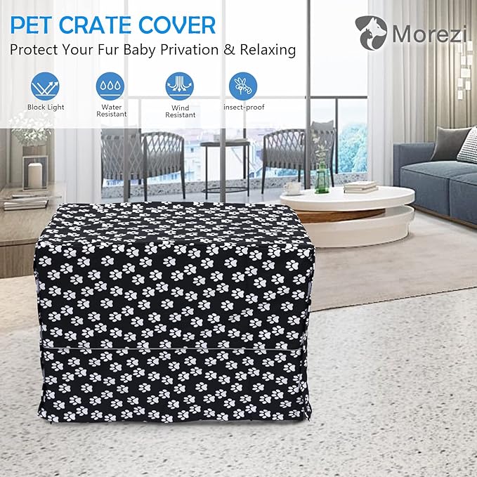 Morezi Dog Crate Cover for Wire Crates, Heavy Nylon Waterproof, Fits Most 42" inch Dog Crates, Easy to Put On, Take Off, and Adjust - Cover only - Black - XLarge