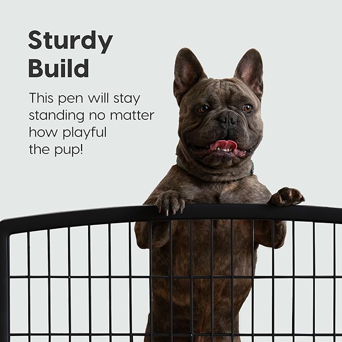 IRIS USA Dog Playpen, 8-Panel 34" Pet Playpen, Puppy Playpen, Indoor/Outdoor Dog Pen, 63 x 63 x 34, Foldable, Customizable, Black