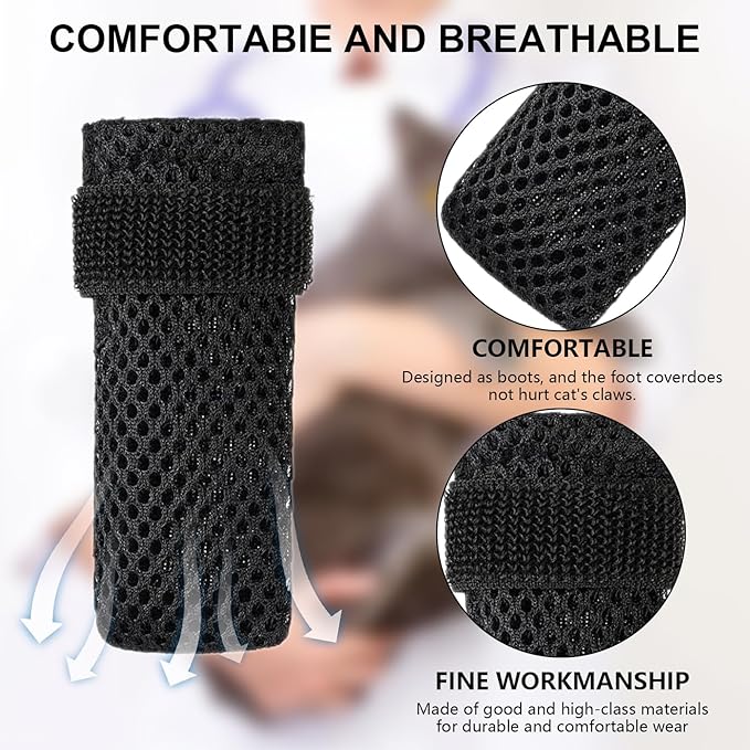 4 Pack Breathable Cat Shoes to Prevent Scratcning, Adjustable Only Cats Booties Mittens Socks (Grey, M)