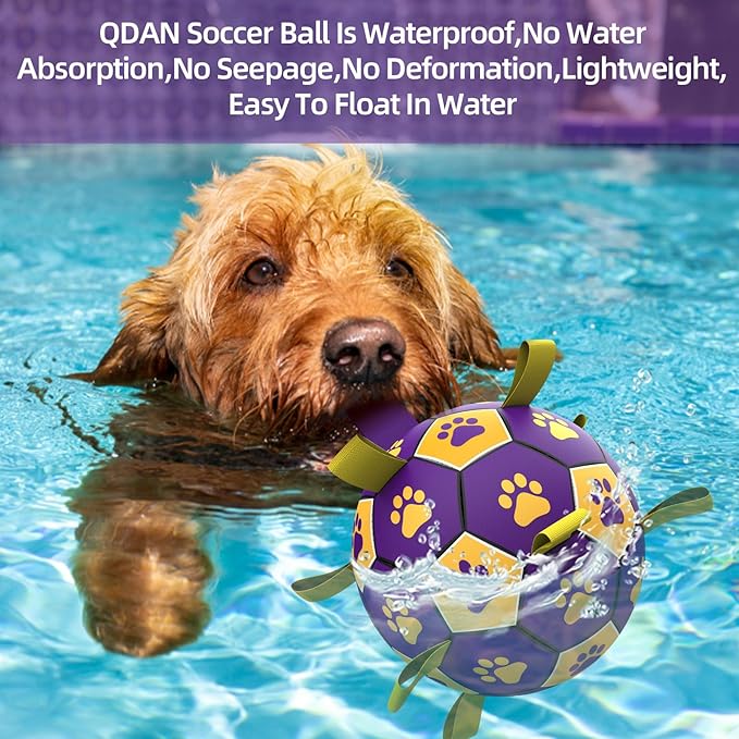QDAN Dog Ropes Toys Soccer Ball with Straps, Interactive Dog Toys for Tug of War, Puppy Birthday Gifts, Dog Tug Toy, Dog Water Toy, Durable Dog Balls for Small & Medium Dogs(6 Inch)