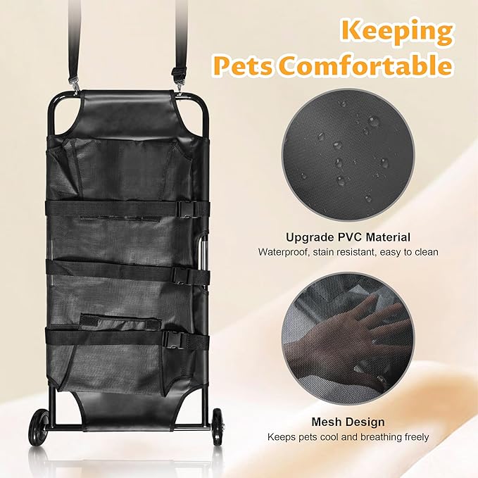 Pet Transport Stretcher Max Loading 250lbs Large Dog Stretcher with Noiseless Wheels, 45 x 22 Inch Animal Transport Stretcher Emergency Carry Stretcher for Large Dog