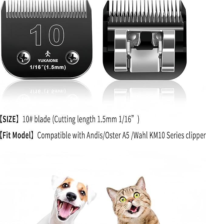 #10 Dog & Cat Clipper Blade: Titanium Coated SK2 Steel, Universal Fit for Andis, Oster, Wahl - 1/16" Cut for Precise Trims