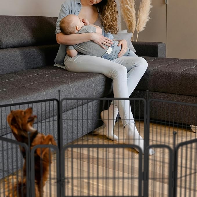 mestyl Dog Play Pen Indoors, Heavy Duty Metal Puppy Playpen, Portable Dog Exercise Pen Temporary Pet Fence with Gate, 40" Height 8 Panels Foldable Dog Kennel for Large/Medium/Small Dogs