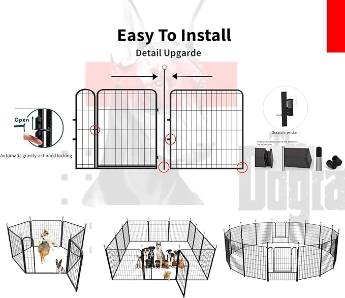 Puppy Playpen, IGOOUO 24'' Portable Dog Playpen with Easy-Carry Straps,4 Panels Dog Pen Play Pen for Small Dogs,Rustproof Pet Playpen for Camping RV Yard(with One Door)
