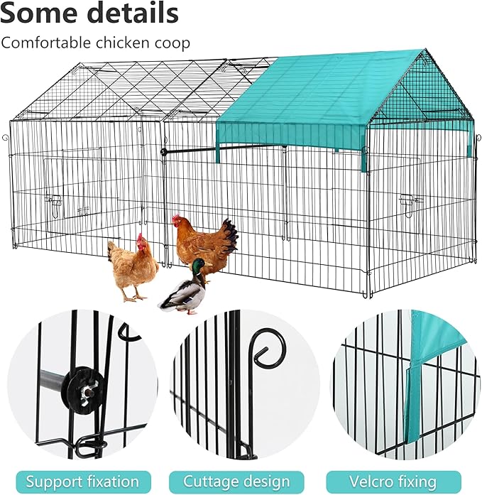 FDW 86”x 40” Metal Chicken Coop Run Outdoor Backyard Rabbit Hutch Chicken Cage Pens Crate Enclosure Rabbit Bunny Cage Duck Exercise Pen Pet Playpen with Waterproof Cover, Black