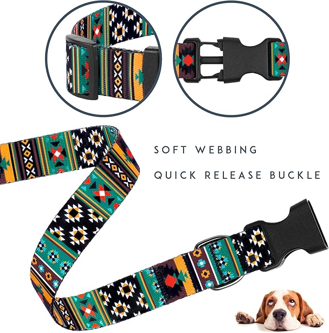 Southwest Dog Collar Tribal Pattern Adjustable Puppy Pet Collars for Small Medium Large Dogs Aztec Print (Tribal, Neck Fit 14"-18")