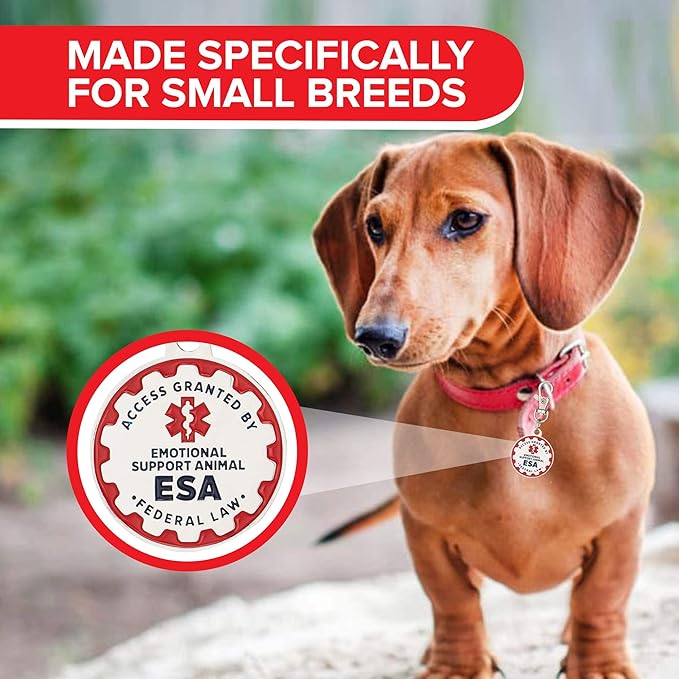 Industrial Puppy Emotional Support Dog Tag, 2 Pack: Metal Pet ID Tags for Emotional Support Dogs, ESA, and Therapy Dogs, 1 Inch Diameter, Double Sided, Navy Lettering and Red Enamel Trim