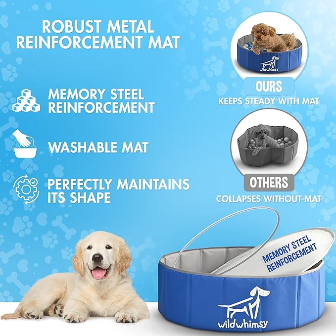 Wild Whimsy Dog Ball Pit - 32 Inch Small Foldable Ball Pit for Dogs - Indoor Outdoor Playpen with Metal Reinforcement Ring - Storage Case Included - Holds Over 400 2.75 Inch Balls (Sold Separately)