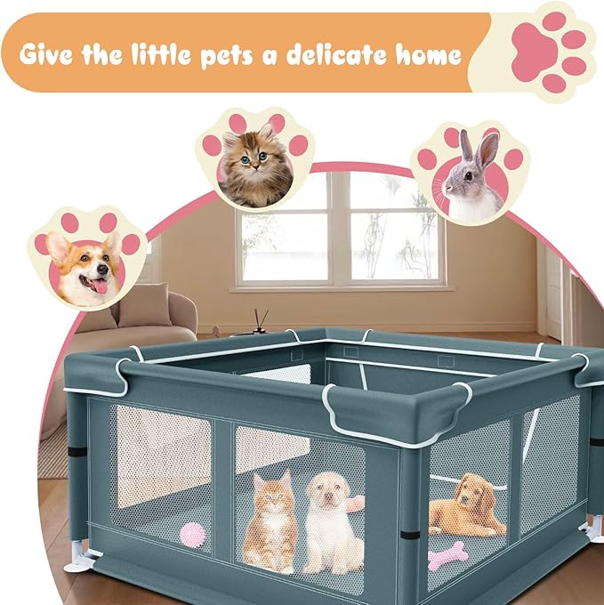 Puppy PlayPen 42 × 42 Inch, Dog Playpen with Gate for Puppies, Cat, Small and Medium Dogs, Pet PlayPen with Roof for Outdoors & Indoors, Thickened Fabric, Safe & Sturdy Dog Fence(Green)