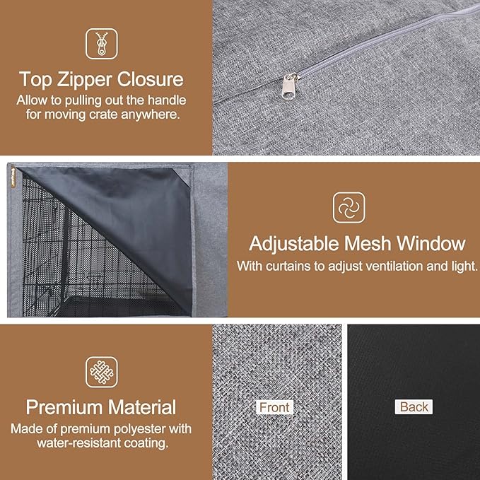 HiCaptain Folding Metal Dog Crate Cover for 30 Inch Wire Pet Cage(Two-Tone Gray)
