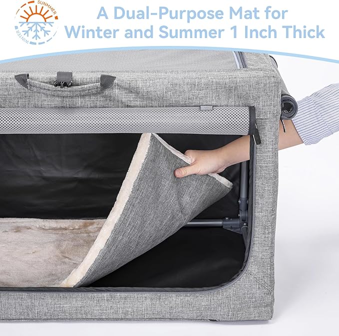 30inch Soft Dog Crate for Medium Dogs, 3-Doors Dog Kennel Carrier with Soft Mat, for Indoor Outdoor Travel