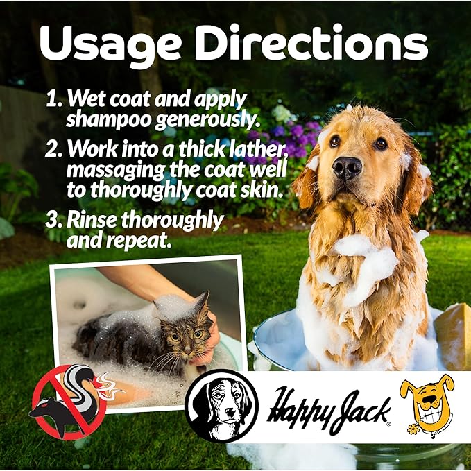 HAPPY JACK Mephidide Anti Skunk Shampoo for Dogs, Cats, Pets – Hypoallergenic Skunk Odor Remover for Dogs – Deodorizing Dog Shampoo (16oz)