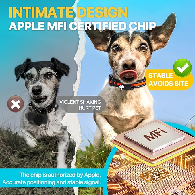 Dog Tracker Collar, No Monthly Fee Cat Tracker Collar(Only iOS), Compatible with Apple FindMy App, Reflective FinderTag Smart Collars, Anti-Lost, Key Finder for Pets/Items(NOT GPS)