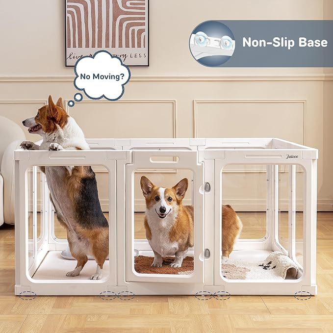 Acrylic Dog Playpen Indoor, 24“ H Plastic Pet Playpen with Door, Clear Pet Play Pen for Puppy Cat Rabbit Ferret, Easy Assemble Dog Pen, Preferable for Small Cage, White 10 PCS