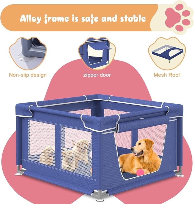 Puppy PlayPen 50 × 50 Inch, Dog Playpen with Gate for Puppies, Small and Medium Dogs, Pet PlayPen for Outdoors & Indoors, Tear Resistant Fabric