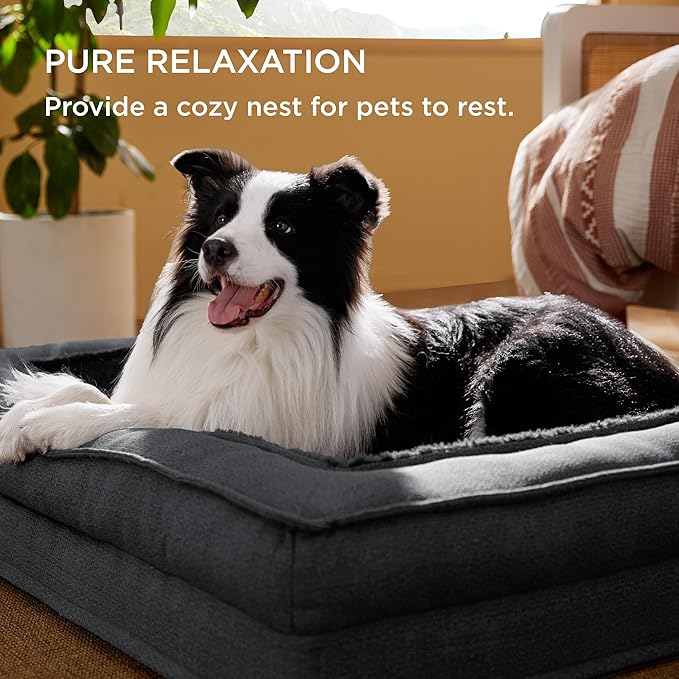 Bedsure Orthopedic Dog Bed for Extra Large Dogs - XLplus Egg Foam Dog Sofa, Bolster Couch Pet Bed with Removable Waterproof Washable Cover, Comfy Plush Velvet Fluff Surface, Nonskid Bottom, Charcoal