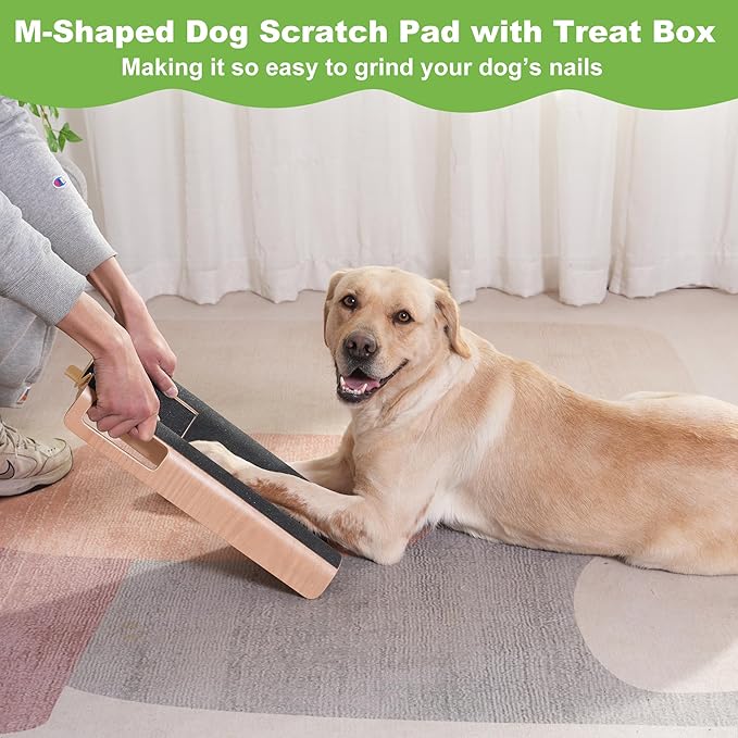 M-Shaped Dog Scratch Pad for Nails with Treat Box, Dog Nail Scratch Board for Large Dogs, Dog Nail File Toy and Shorten Dog’s Side Nail Easier (with Treat Box, L)
