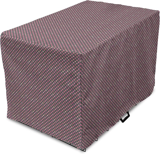 Lunarable Dusty Rose Dog Crate Cover, Retro Polka Dots Pattern in Pink Colors Spotted Texture Image, Easy to Use Pet Kennel Cover for Cats & Medium Dogs, 24 Inch, Pink Peach Charcoal Grey