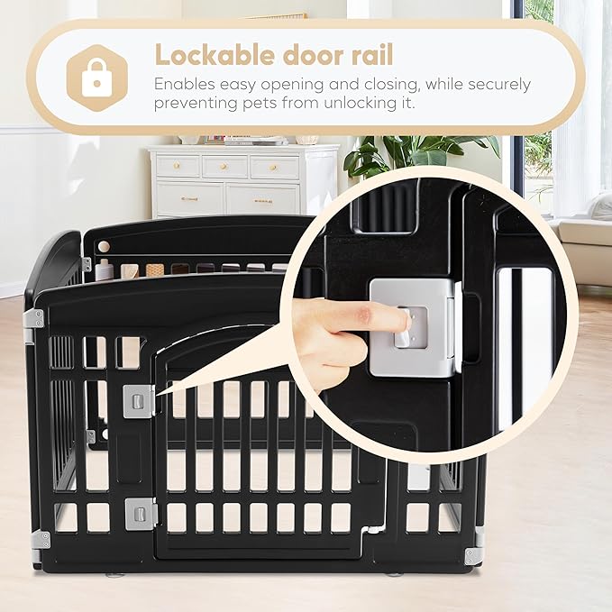 Simple Deluxe Plastic Dog Playpen, 24" Exercise 4-Panel Pet Playpen with Door, Safe and Secure, Folding and Portable Puppy Playpen for Puppies and Small Dogs, Black