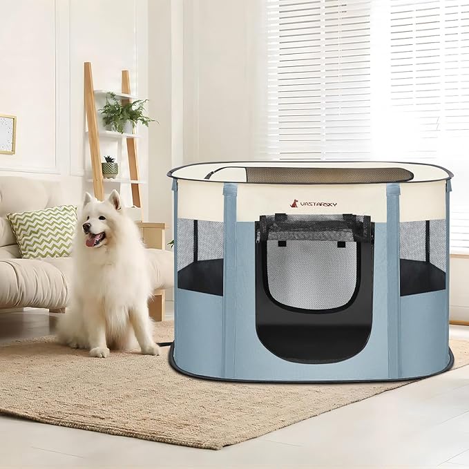 Foldable Pet Playpen,Cat Puppy Playpen,Portable Dog Cage Soft Portable Exercise Kennel Tent,Puppy Kitten Pen Indoors/Outdoors Pet Tent Fence (Grey-M)