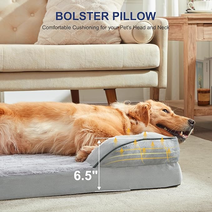 FURTIME Orthopedic Dog Bed for Extra Large Dogs - XL Plus Waterproof Dog Sofa Beds, Supportive Foam Pet Couch Bed with Removable Washable Cover, Waterproof Lining and Nonskid Bottom, Light Grey