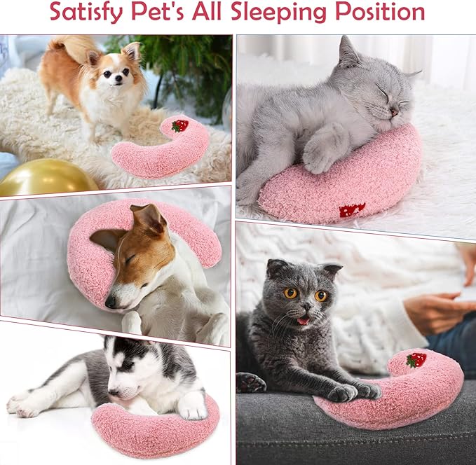 T'CHAQUE Dog Pillow Bed, Cat Calming Pillow, Dog Neck Pillow for Joint Relief Sleeping, Ultra Soft Half Donut Cuddler, Pillow Pet for Upper Spine Support, Doggy/Kitten Pillow Training Toy, Pink