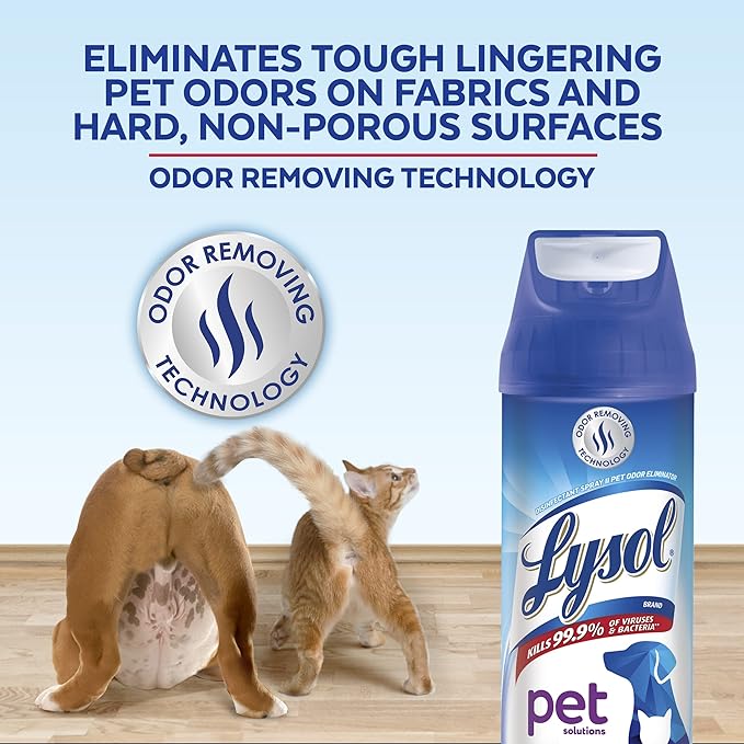 Lysol Pet Odor Eliminator Spray, Sanitizing and Disinfecting Spray for Pet Odors, 15oz (Pack of 3)