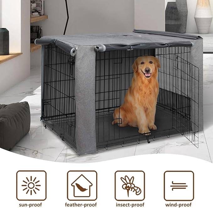 HiCaptain Folding Metal Dog Crate Cover for 30 Inch Wire Pet Cage(Two-Tone Gray)