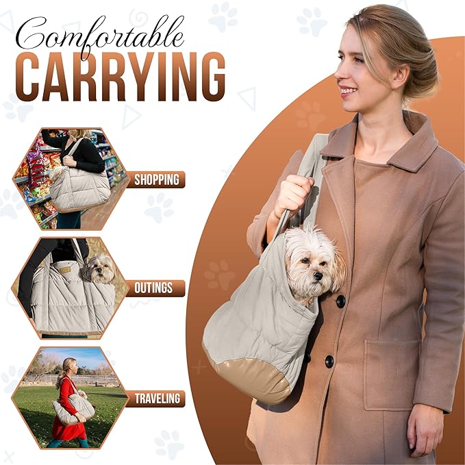 Cozy Plush Pet Carrier Purse - Secure Harness Clip, Lightweight Tote Design for Small Dogs and Puppies (Cream)