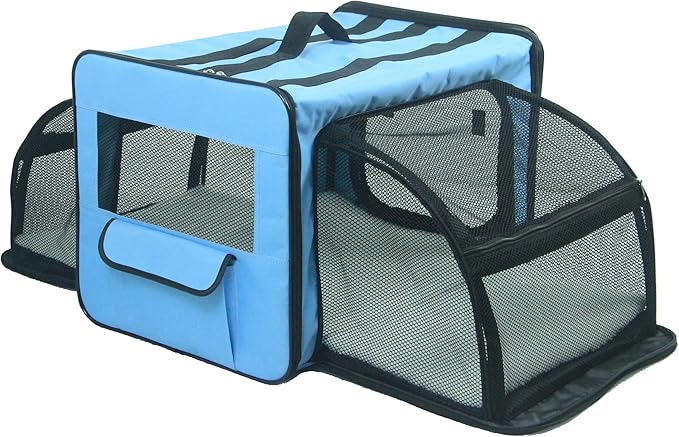 PET LIFE 'Capacious' Dual-Sided Expandable Spacious Wire Folding Collapsible Lightweight Pet Dog Crate Carrier House, X-Small, Light Blue