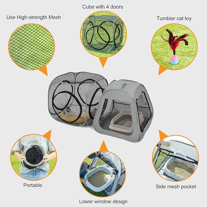 Portable Cat Playpen, Trapezoidal Design for Better Standing, Foldable Pet Tent for Indoor and Outdoor Use,Dog Playpen, Outdoor Cat Tent, Cat Houses & Condos for Kitten,Cat,Puppy and Small Animals.