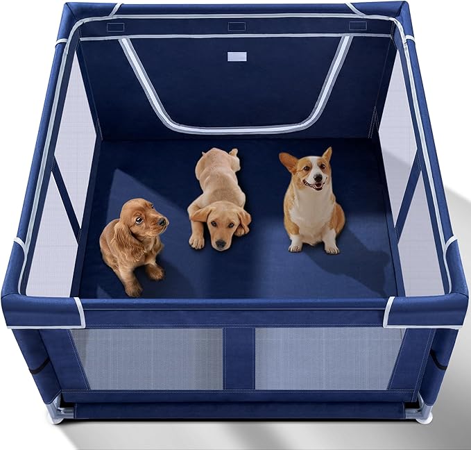 Puppy Playpen Indoor for Dog Small Pets, 42x42 x25 inch, Dog Play Pen Indoors with Gate, Oxford Fabric Pet Exercise pens for Dog Portable, Anti-Tipping Dog Cat playpens Enclosure with Zipper Door