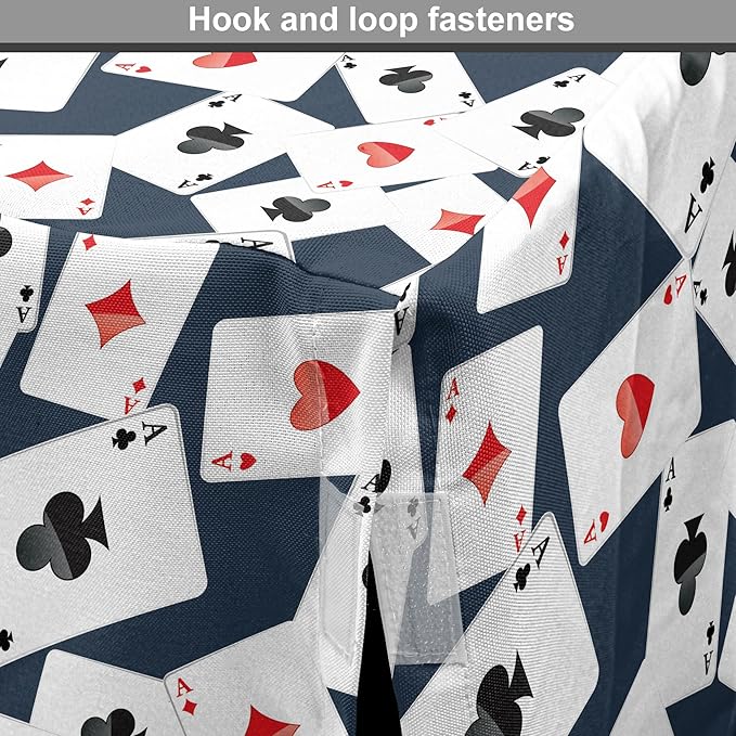 Lunarable Casino Dog Crate Cover, Realistic Style Random Scattered Playing Cards Leisure Time Hobby Games, Easy to Use Pet Kennel Cover for Medium Large Dogs, 48 Inch, Cadet Blue Black Red