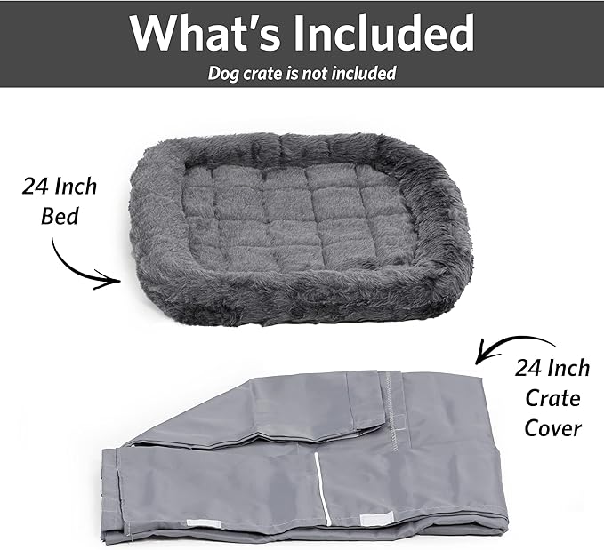 New World Pet Products Dog Crate Comfort Kit, Matching Dog Crate Cover & Dog Bed to Make Your Dog's Crate Their Home, Fits 24-Inch Long Dog Crates, Dog Crate Not Included