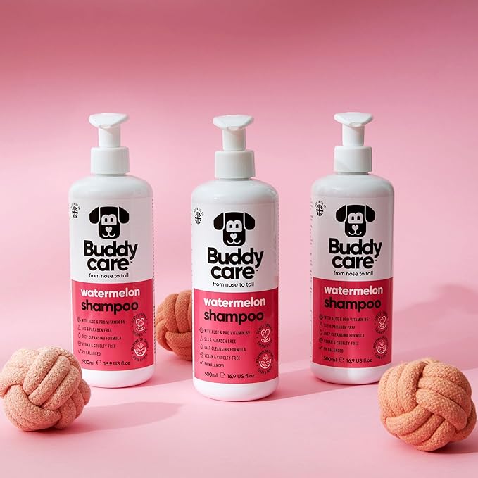 Watermelon Dog Shampoo by Buddycare | Dry Skin & Itchy Skin Relief for Smelly Dogs | Deep Cleansing Shampoo for Dogs Puppy Sensitive Skin | Dog Shampoo & Conditioner | with Aloe & Vitamin B5 (16.90oz)