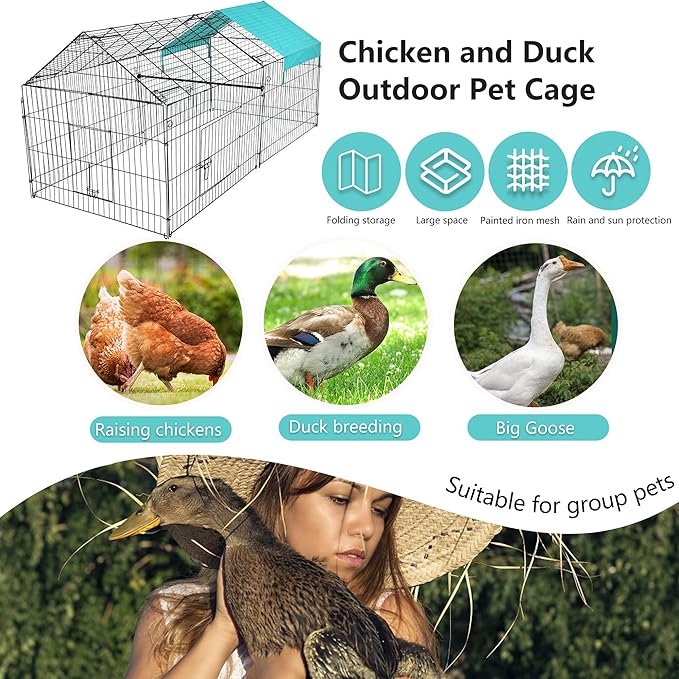 FDW 86”x 40” Metal Chicken Coop Run Outdoor Backyard Rabbit Hutch Chicken Cage Pens Crate Enclosure Rabbit Bunny Cage Duck Exercise Pen Pet Playpen with Waterproof Cover, Black
