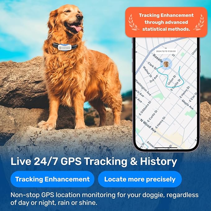 AI GPS Tracker for Dogs (30lbs+), Real Time Location and AI Vet Health Management, Electronic Fence, Waterproof, iOS and Android Universal(White)